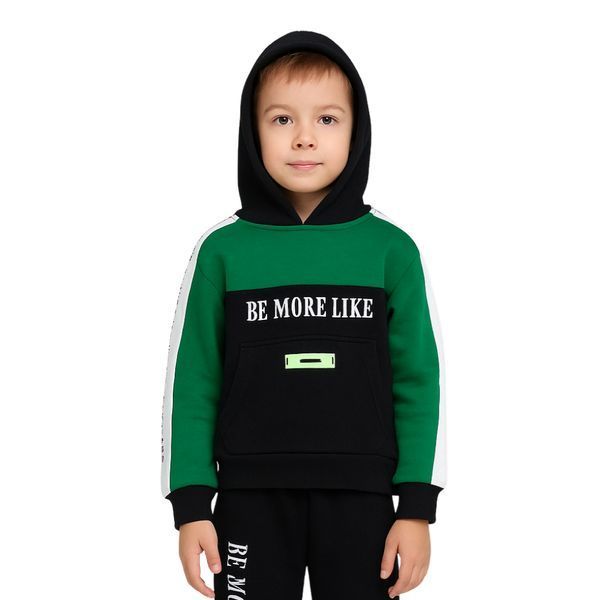 Дитячий теплий спортивний костюм з начосом, зелено-чорний "Be More Like" (р.110-122) 53257 фото